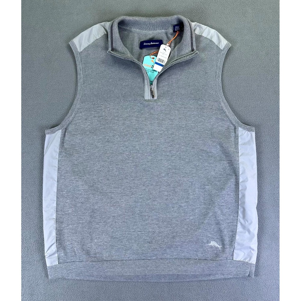 Tommy Bahama Vest Mens XL Grey Island Zone Fairway Knit Zip Prep Resort Sweater - Picture 3 of 12
